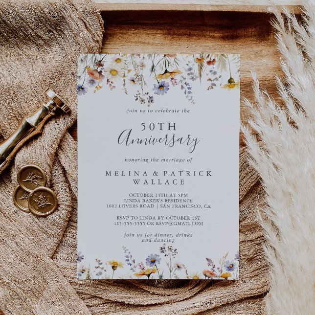 Autumn Wildflower 50th Wedding Anniversary Invitation (Creator Uploaded)