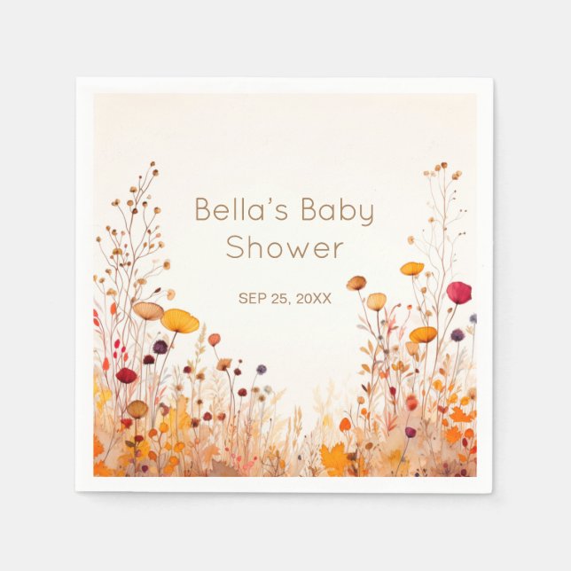 Autumn Wildflower Baby Shower Invitation Napkin (Front)