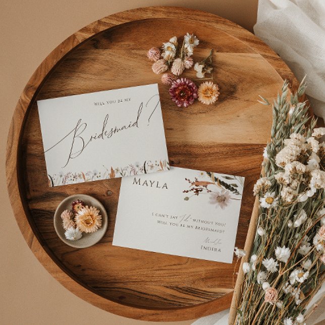 Autumn Wildflower Beige Bridesmaid Proposal Card (Creator Uploaded)