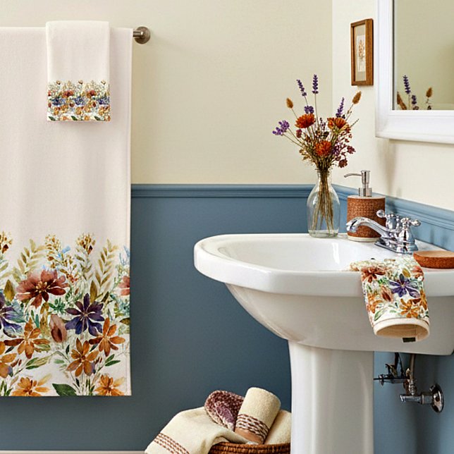 Autumn wildflower border bath towel set (Creator Uploaded)