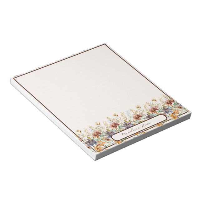 Autumn wildflower border personalised notepad (Angled)