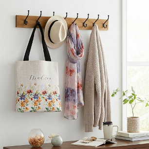Autumn wildflower border personalised tote bag