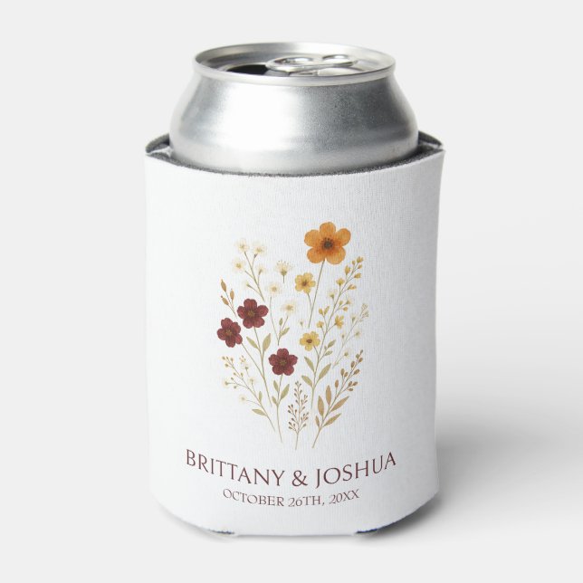 Autumn Wildflower Elegant Boho Wedding  Can Cooler (Can Front)