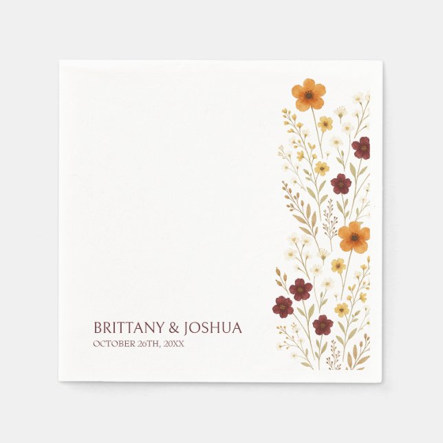 Autumn Wildflower Elegant Boho Wedding  Napkin (Front)