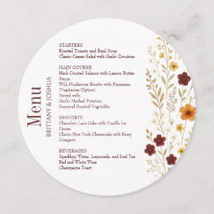 Autumn Wildflower Elegant Boho Wedding Round Menu