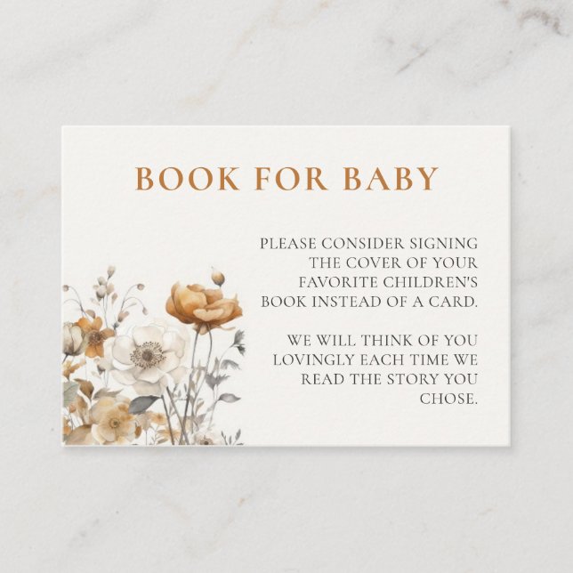 Autumn Wildflower Fall Baby Shower Books for Baby Enclosure Card (Front)