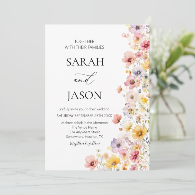 Autumn wildflower fall floral elegant boho wedding invitation (Standing Front)