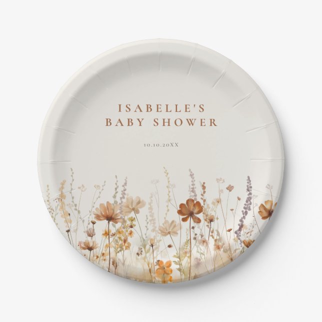 Autumn Wildflower Field Baby Shower Paper Plate (Front)