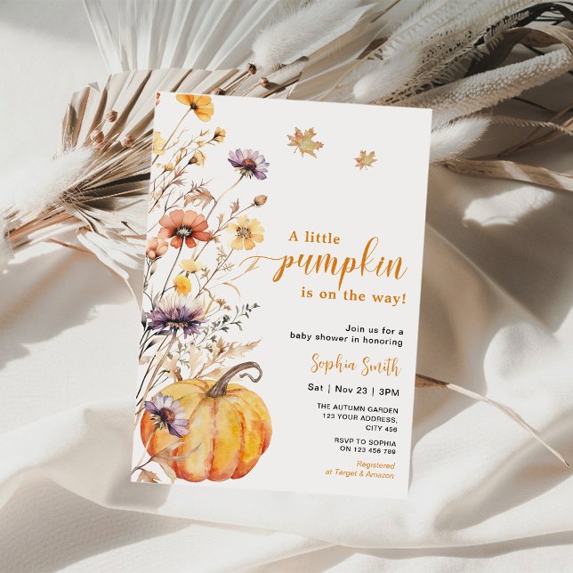 Autumn Wildflower Little Pumpkin Baby Shower Invitation (Creator Uploaded)