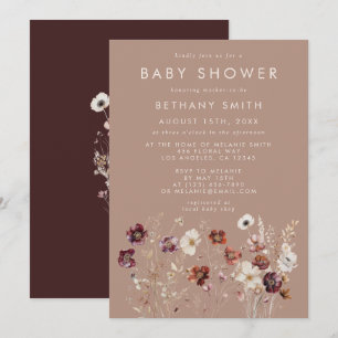 Autumn Wildflower Meadow Taupe Baby Shower Invitation