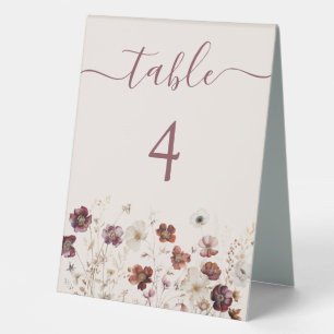 Autumn Wildflower Meadow Wedding Table Number