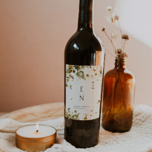Autumn Wildflower   Monogram Wedding Wine Label