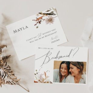 Autumn Wildflower Photo Bridesmaid Proposal Card