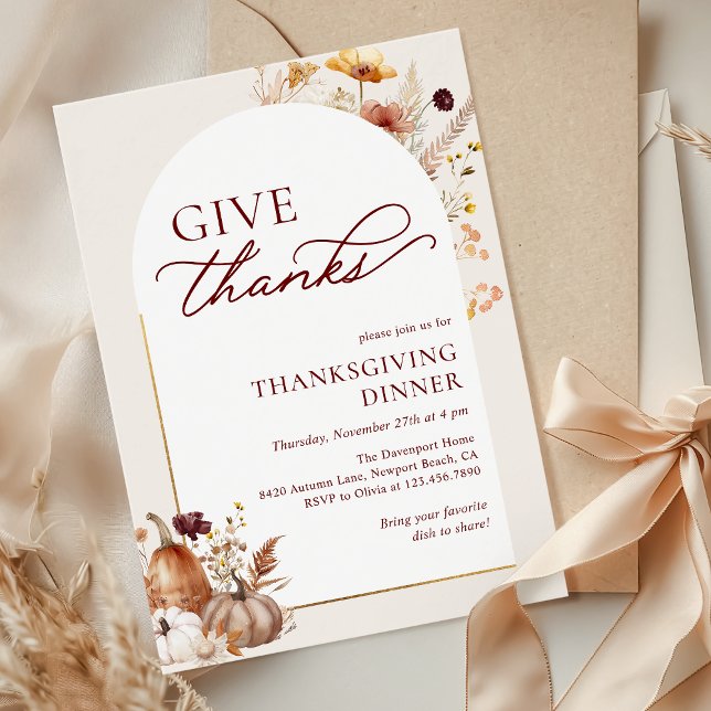 Autumn Wildflower Pumpkin Arch Thanksgiving Dinner Invitation (Creator Uploaded)