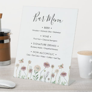 Autumn Wildflower Wedding Bar Menu Pedestal Sign
