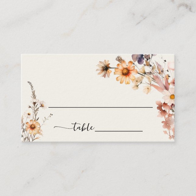 Autumn Wildflowers Boho Wedding Guest Name Place Card (Front)