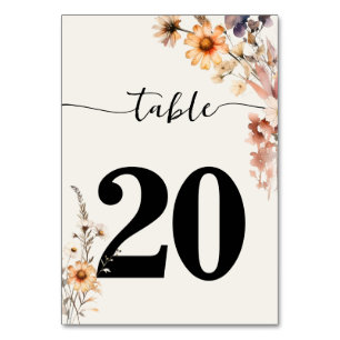 Autumn Wildflowers Boho Wedding Table Number