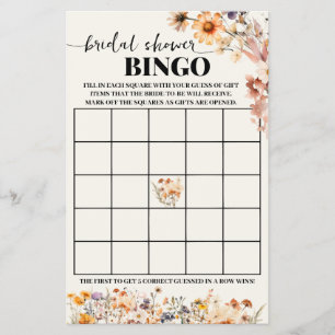 Autumn Wildflowers Bridal Shower Bingo Game Card