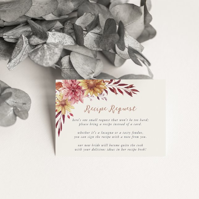 Autumn Wildflowers Bridal Shower Recipe Request Enclosure Card (Creator Uploaded)
