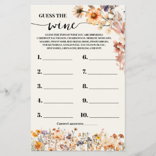 Autumn Wildflowers Guess the Wine Shower Game Card