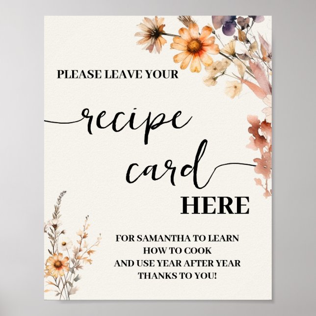 Autumn Wildflowers Leave Your Recipe Card Sign (Front)