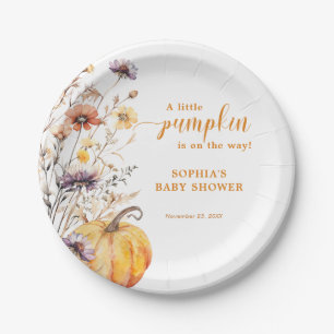 Autumn Wildflowers Little Pumpkin Baby Shower Paper Plate