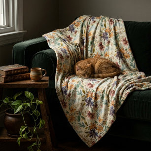 Autumn wildflowers pattern fleece blanket
