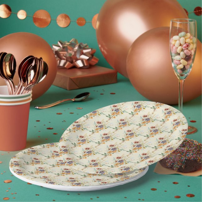 Autumn wildflowers pattern paper plate (Multi)
