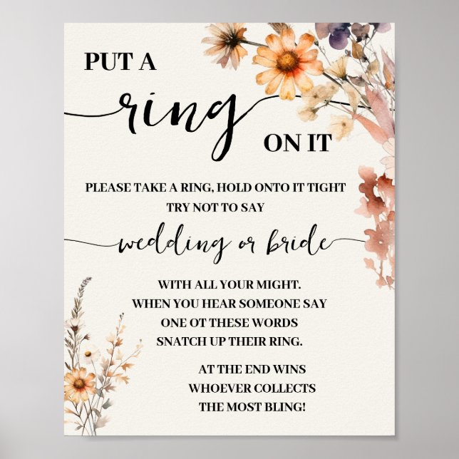 Autumn Wildflowers Put a Ring On Shower Game Sign (Front)