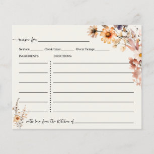 Autumn Wildflowers Recipe Card Boho Chic