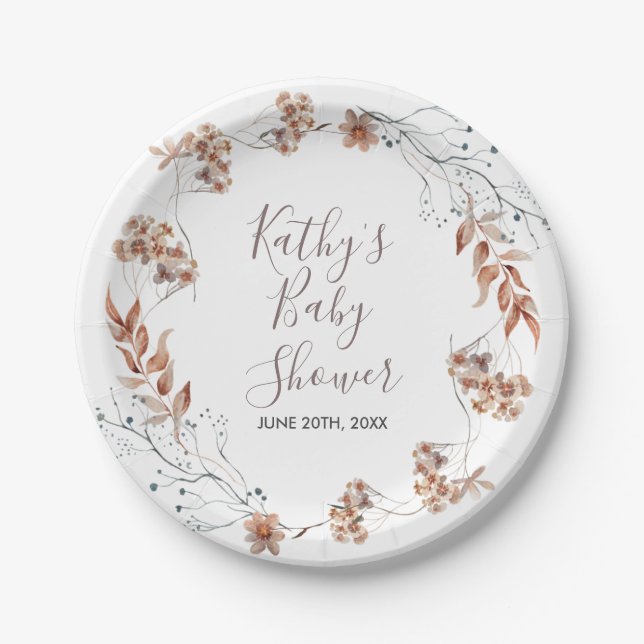 Autumn Wildflowers watercolor Paper Plates Party (Front)