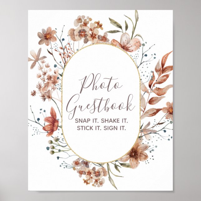 Autumn Wildflowers Watercolor Photo Guestbook (Front)