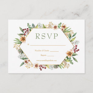 Autumn Wildflowers Watercolor Wedding Gold RSVP Card