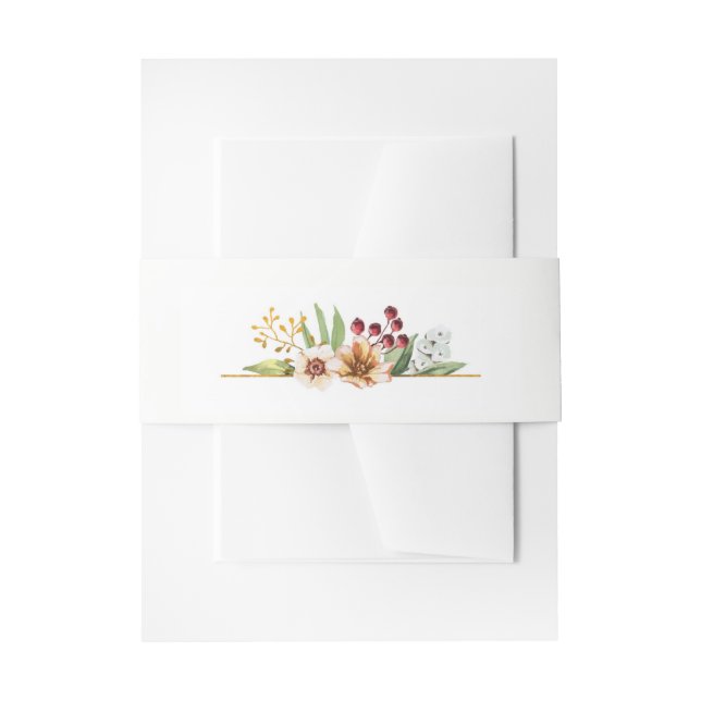 Autumn Wildflowers Watercolor Wedding Invitation Belly Band (Front Example)