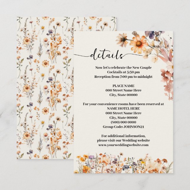 Autumn Wildflowers Wedding Details Enclosure Card (Front/Back)