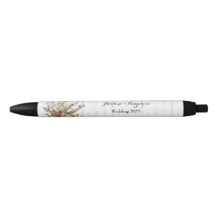 Autumn Wildflowers White Birch Tree Wedding  Black Ink Pen