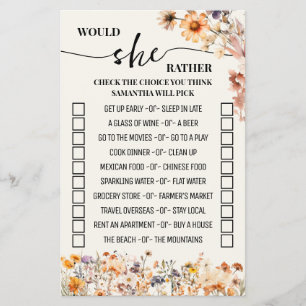 Autumn Wildflowers Would She Rather Shower Game Flyer