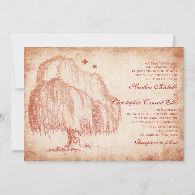 Autumn Willow Tree Wedding Invitation (Front)