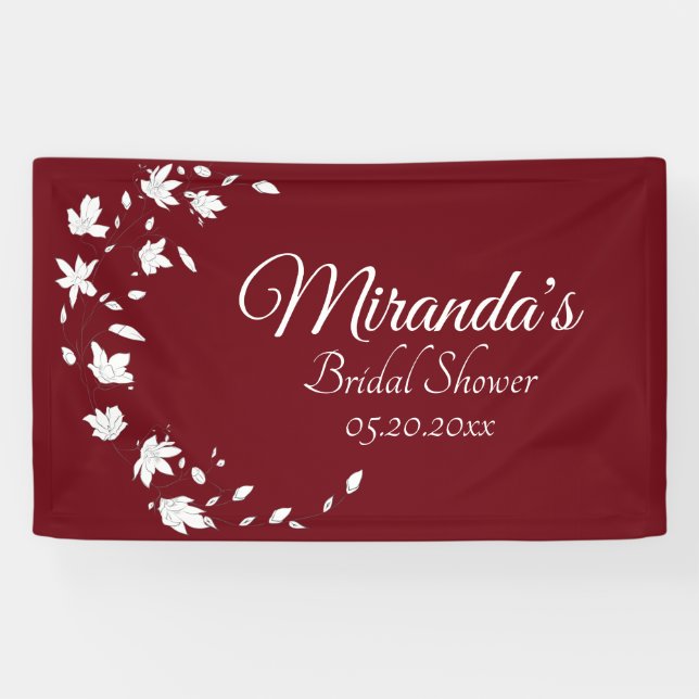 Autumn Wine & White Floral Bridal Shower Banner (Horizontal)