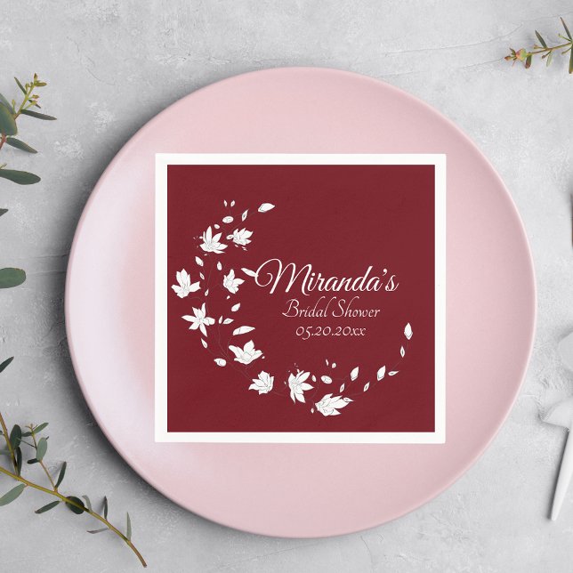 Autumn Wine & White Floral Bridal Shower Paper Napkin (Creator Uploaded)