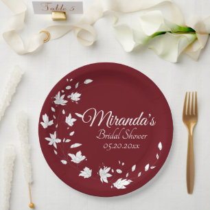 Autumn Wine & White Floral Bridal Shower Paper Plate