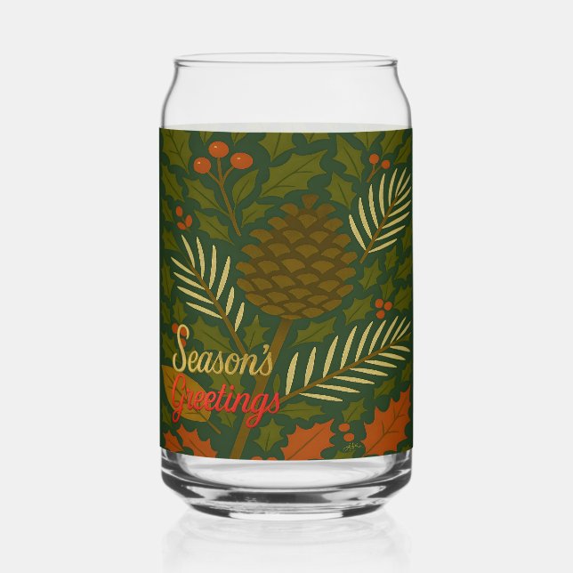 Autumn & Winter Mid Century Season's Greetings Can Glass (Front)