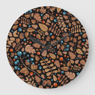 Autumn Winter Plants: Vintage Pattern Large Clock