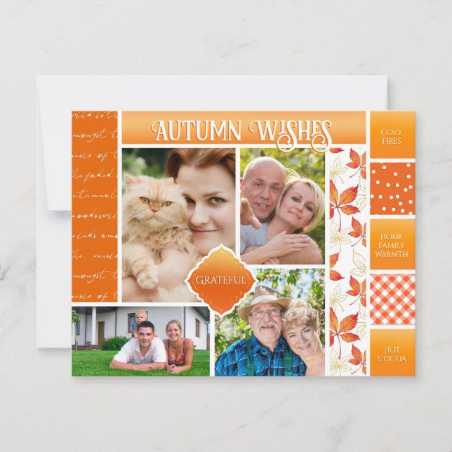 Autumn Wishes Family Photo Cosy Fall Season  Holiday Card (Front)