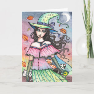 Autumn Witch and 3 Cats Card