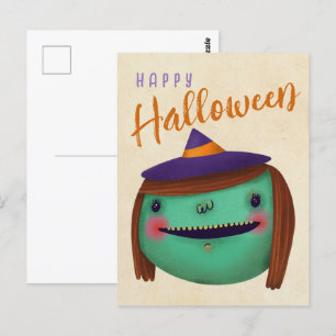 Autumn Witch Cute Halloween Thanksgiving Fall Postcard