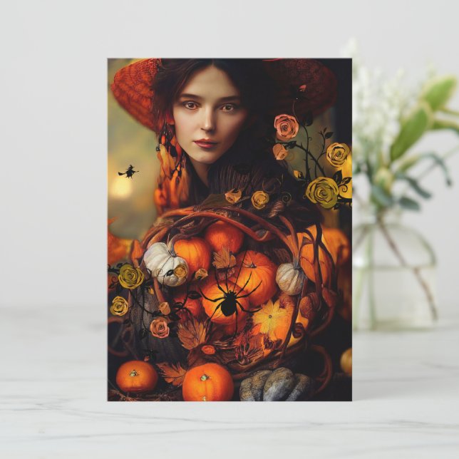 Autumn Witch Halloween Party Invitation (Standing Front)