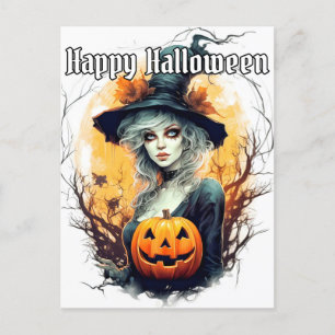 Autumn Witch   Happy Halloween Postcard