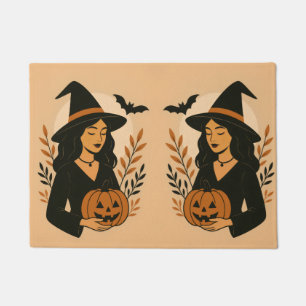 Autumn Witch with Pumpkin   Vintage Halloween Doormat