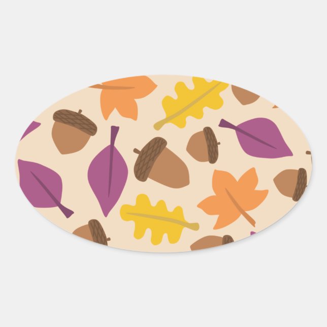 autumn with acorn and oak leaves oval sticker (Front)